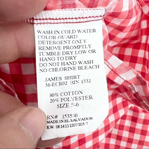ELEANOR ROSE James Button Down Long Sleeve Shirt in Red Gingham, Size 5/6 - Picture 6 of 6